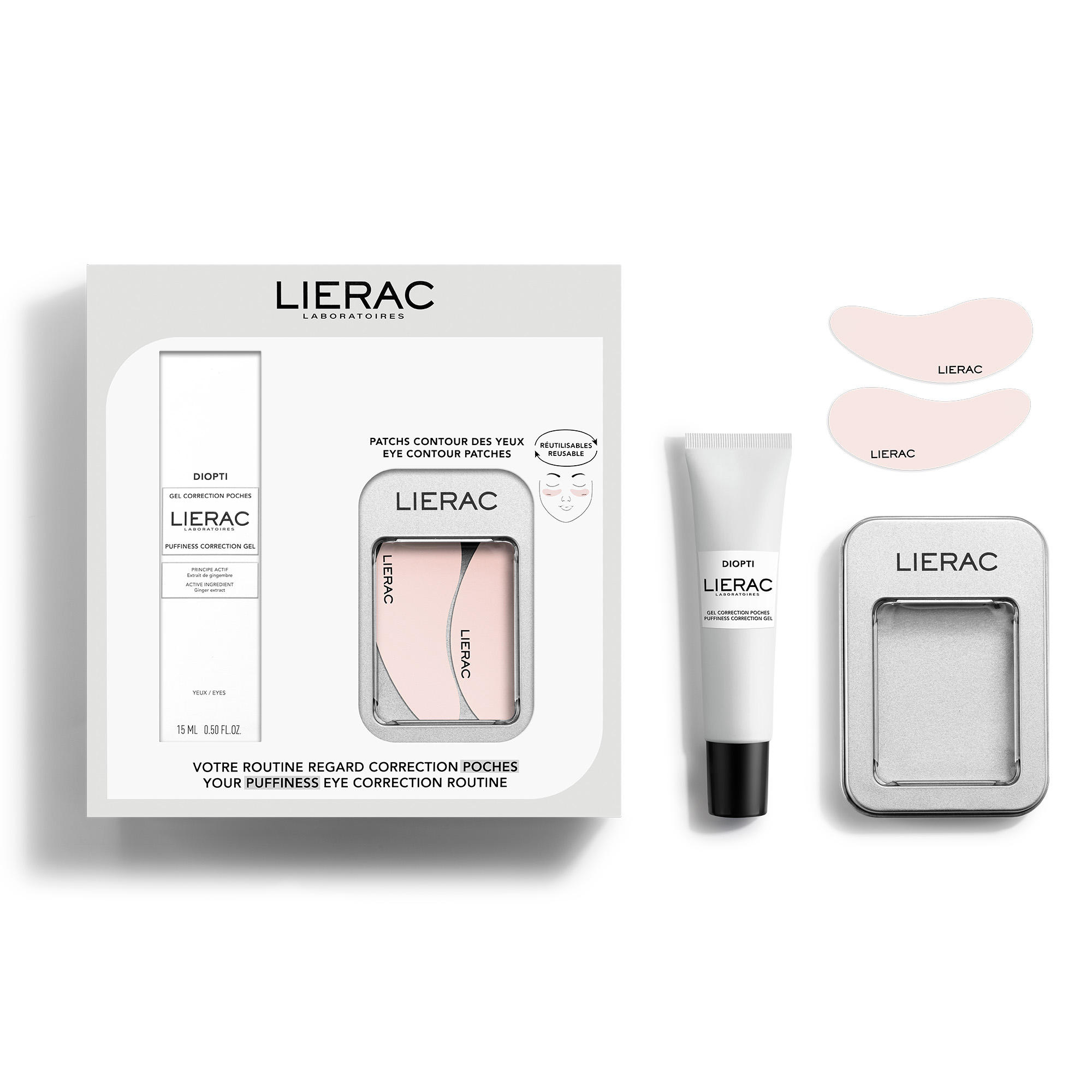 LIERAC - PROMO PACK DIOPTI Gel Correction Potches - 15ml & 2 επαναχρησιμοποιούμενα patches